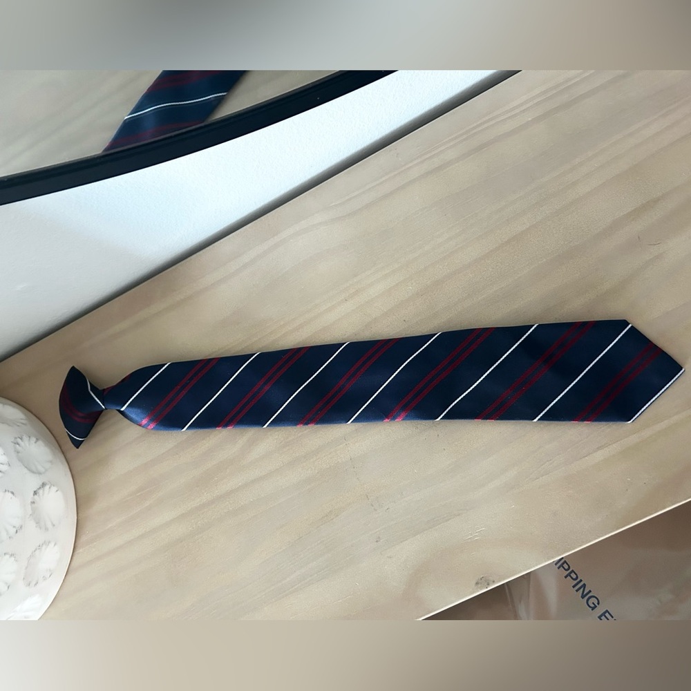 Striped Navy Red White Clip On Young Boys Tie